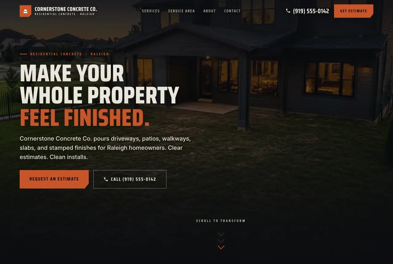 Sample preview: the Cornerstone Concrete website